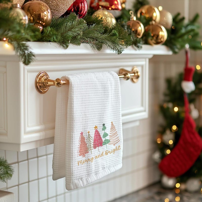 BitKan Pink Christmas Tree Bathroom Hand Towels - Merry Bright Christmas Decor for Kitchen, Xmas Decorative Hand Towels Gifts, Housewarming Gifts Idea New Home - Image 4